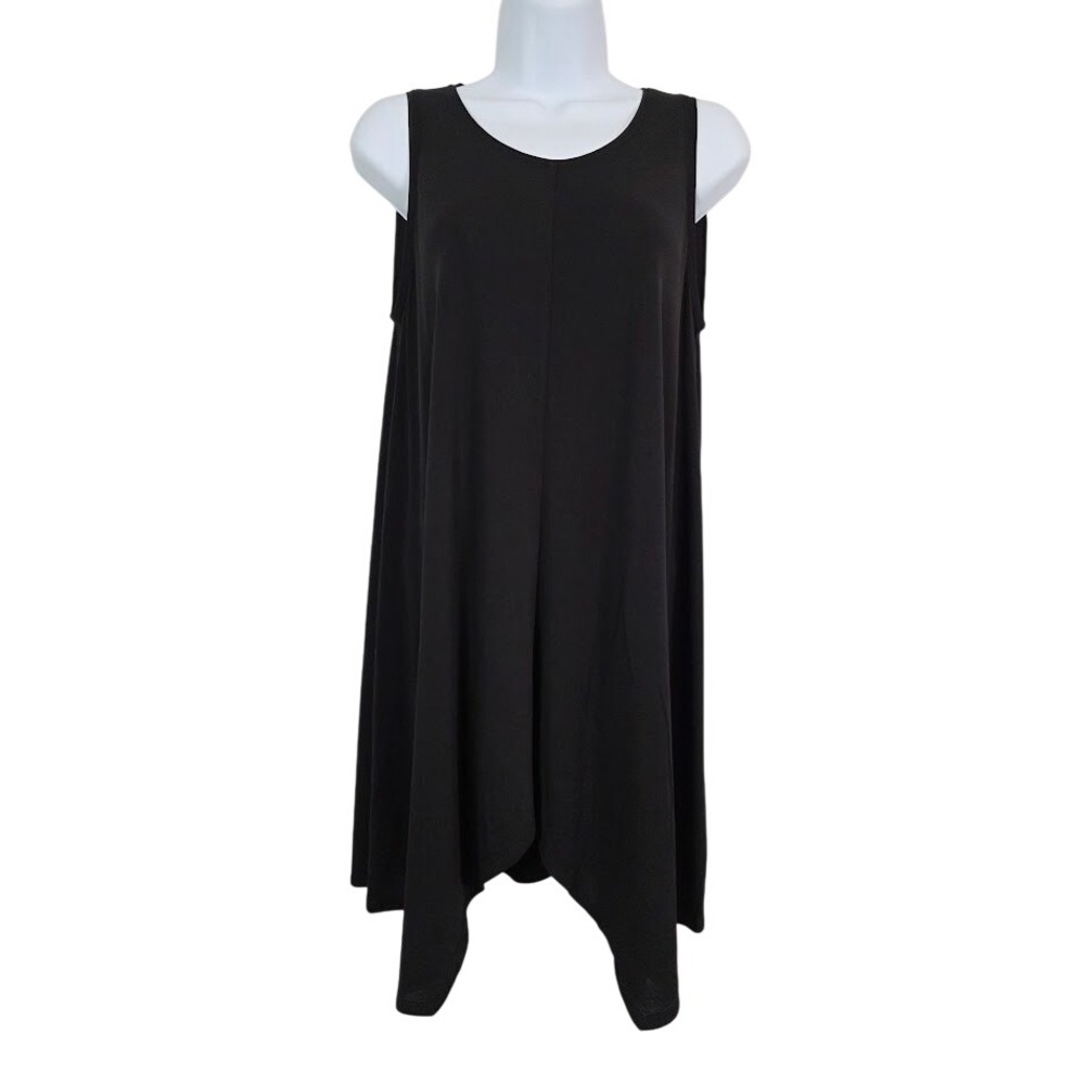 Eileen Fisher Women's S 100% Silk Jersey Sharkbite Tunic Dress Black Scoop Neck